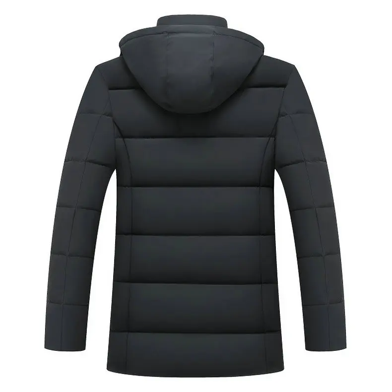 Длинные Толстая теплая зимняя куртка Для мужчин парка с капюшоном Бизнес Повседневное одноцветное зимнее пальто Мужской Шинель