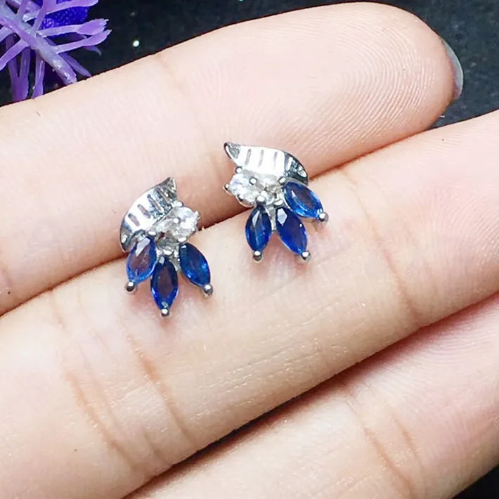 Сапфировые серьги-гвоздики натуральный настоящий синий сапфир серебро 925 пробы 0.15ct* 6 шт драгоценный камень# X18073004