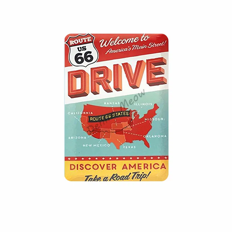 Новый стиль Route 66 табличка винтажные металлические жестяные знаки Декор для дома