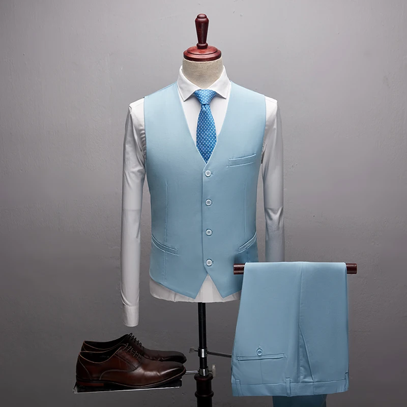 New High Quality Light blue Men's Suits Slim Fit Casual Business Suits Men Clothes Solid Formal Wear Wedding Groom Tuxedos