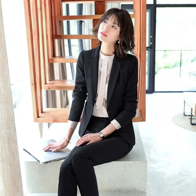 Business ladies suit 2019 new high quality fabric fashion solid color temperament office blazer women casual trouser suit