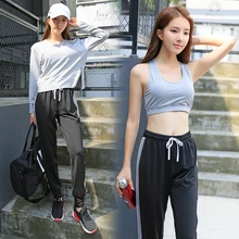 Для Женщин Йога комплект брюки+ спортивный бюстгальтер+ Yoga T-shrit 3 предмета Комплект Костюм Черный Спортивная одежда Фитнес 3XL большой Размеры спортивный костюм