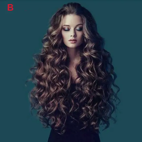 

Long Curly Wig Nature Wigs Women Indian Remy Artificial Hair Long Womens Wigs Bangs Heat Resistant Synthetic Kinky Curly Wigs