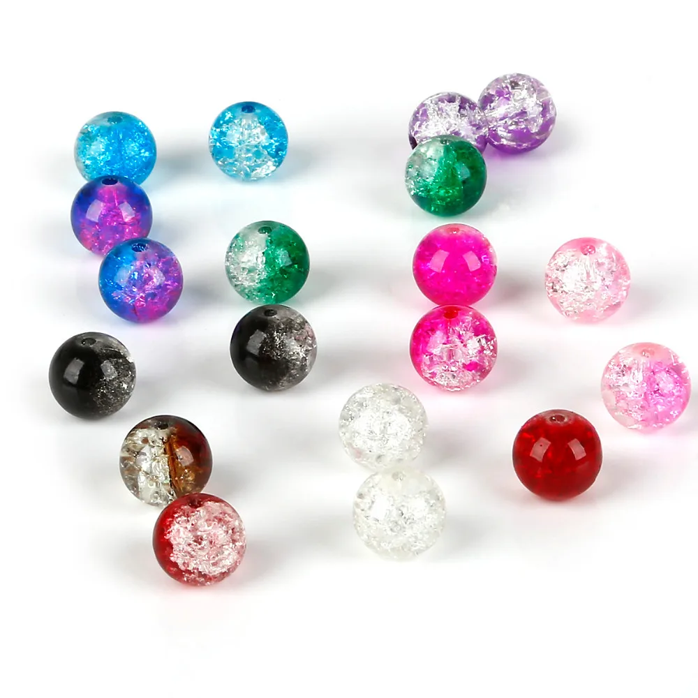 

Round Glass Crackle Size 4mm/6mm/8mm/10mm Loose Beads 40-100pcs 1 String Fit Handmade Bracelet Necklace Jewelry DIY Craft Making