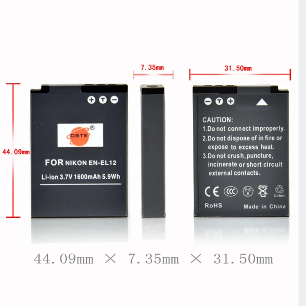 DSTE 2 шт. EN-EL12 аккумуляторная батарея с путешествия и автомобильное зарядное устройство для Nikon AW100s AW110s S8100 S8200 S9050 S9100 S9200 W300S