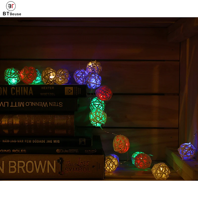 BTgeuse Rattan Ball String Lights Globe Fairy Light Battery Powered 20 LED Indoor Outdoor Colorful Light for Party Weeding Room BTgeuse Rattan Ball String Lights Globe Fairy Light Battery Powered 20 LED Indoor Outdoor Colorful Light for Party Weeding Room