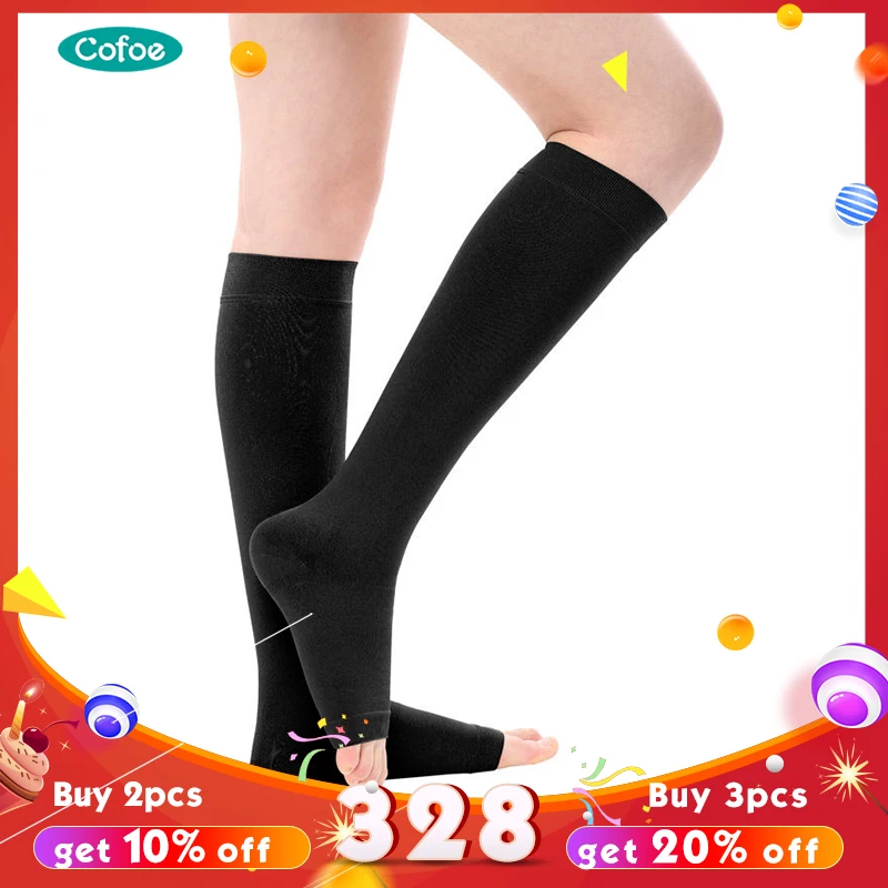 

Cofoe Medical Varicose Veins Socks 15-21mmHg Pressure Level 1 Compression Sock Release Pain From Illness Black Skin Color A Pair