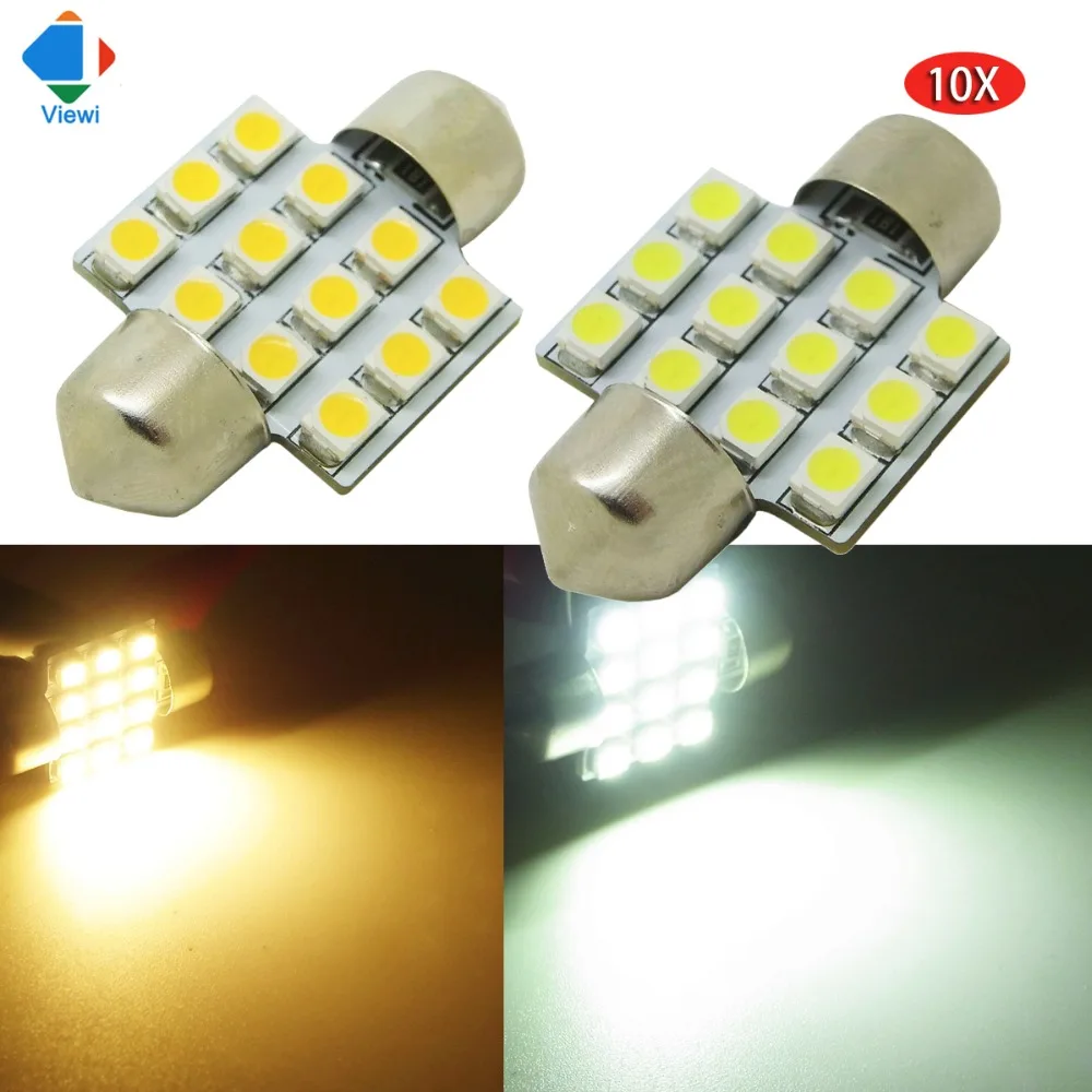 Viewi 10pcs Led Festoon lights Dc 12v car light smd 2835 12 leds 31mm