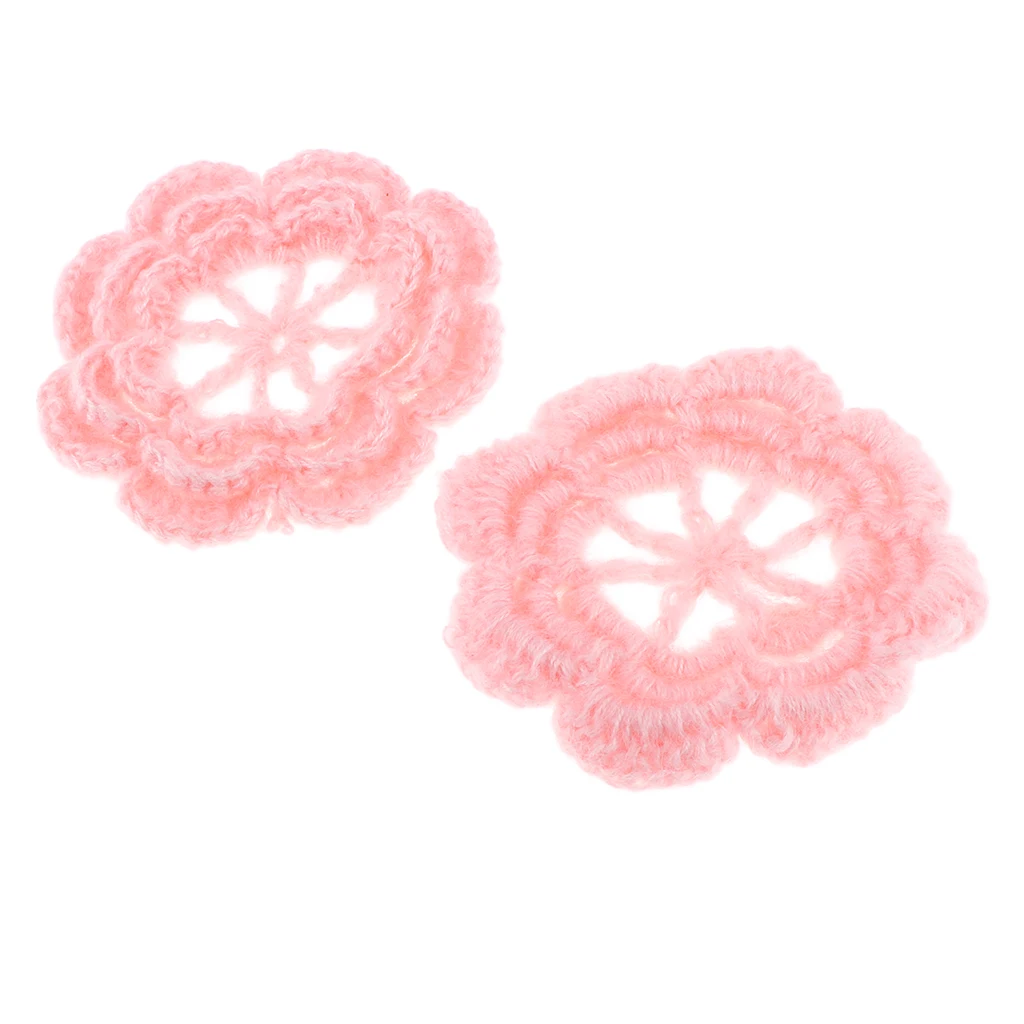 2Pcs Handmade Large Crochet Flowers Crafts Embellishment Applique DIY