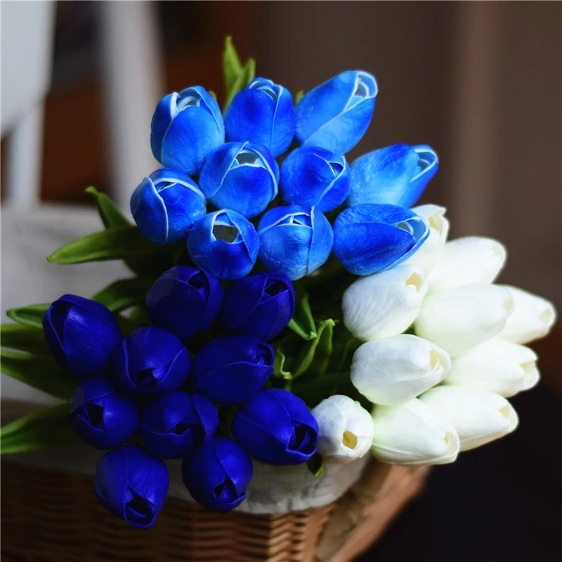 Real Touch Blue Tulip Artificial Flowers Bouquets For Bridal