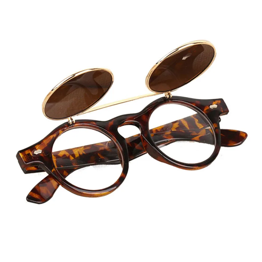 

New Style Cycling Eyewear Goth Goggles Glasses Retro Sunglasses Flip Up Round Sunshine Protective Sunglasses Vintage Eyeglasses