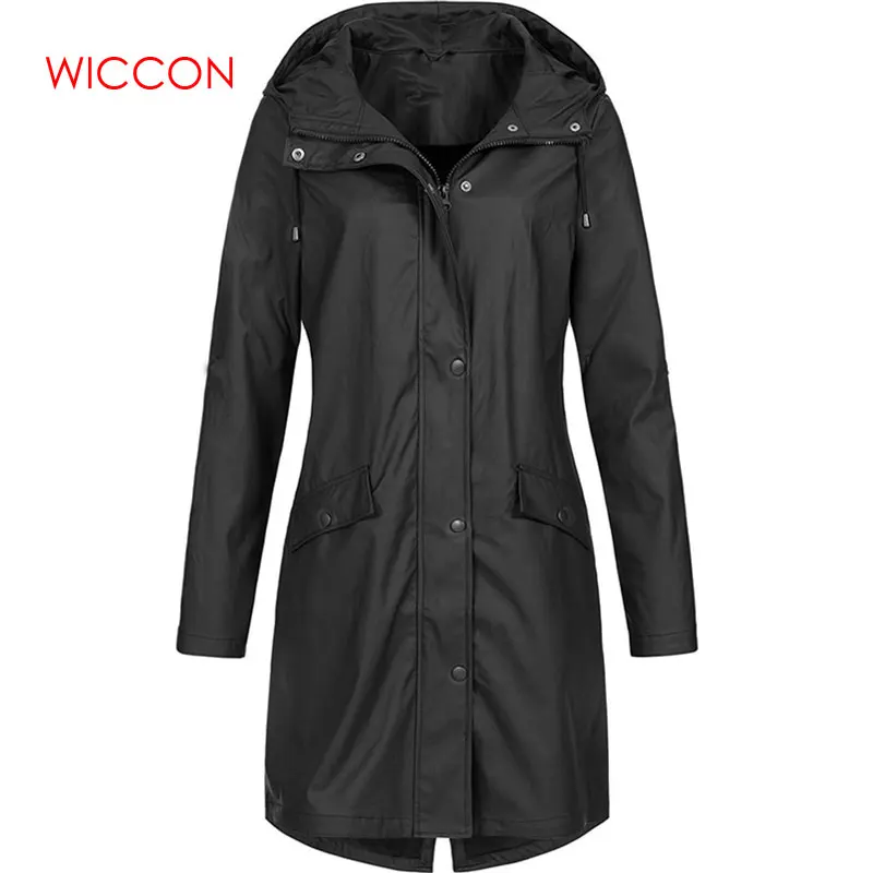 Женская однотонная дождевая куртка худи для улицы водонепроницаемое длинное пальто ветрозащитное хлопковое однотонное длинное пальто большого размера женское