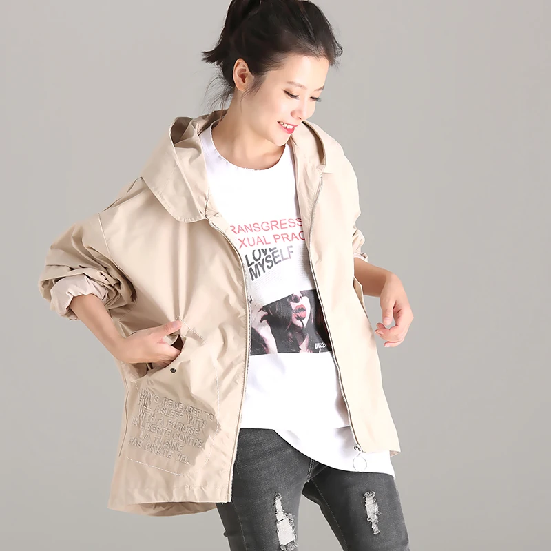 W6022 литературный большой-колпак из хлопчатобумажной ткани с принтом большой карман раннее осеннее пальто