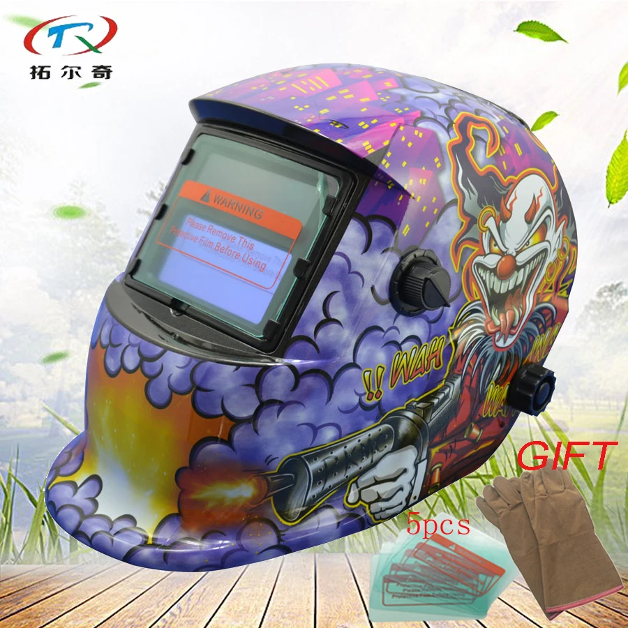 Máscara do Soldador Crânio com Luvas Capacete de Soldagem Solar e Bateria Camaleão Escurecimento Automático Eletrônico Interna Hd03 2233ff gy pp Tig