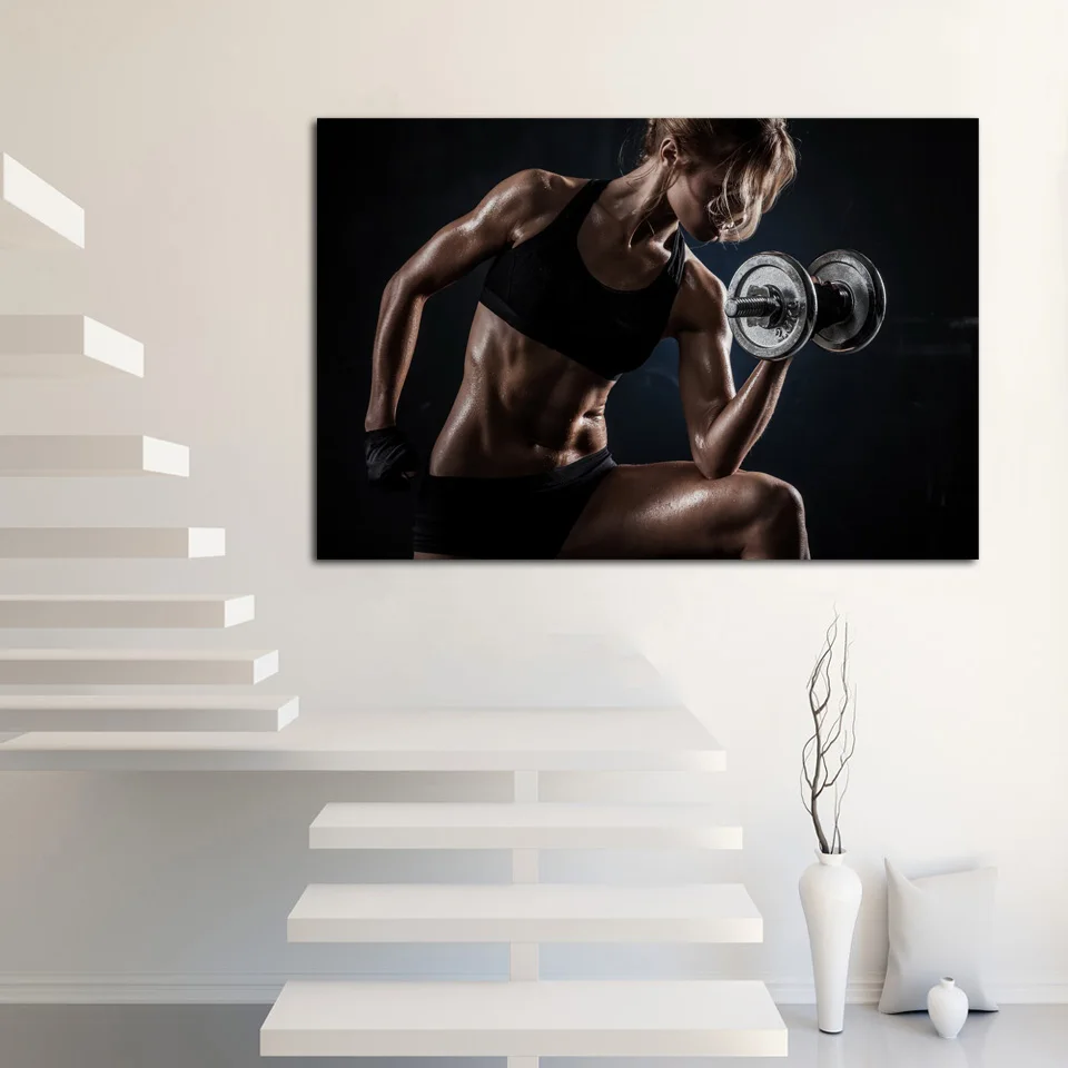 

sports women exercising sports bras gym clothes YR304 living room home wall art decor wood frame fabric posters