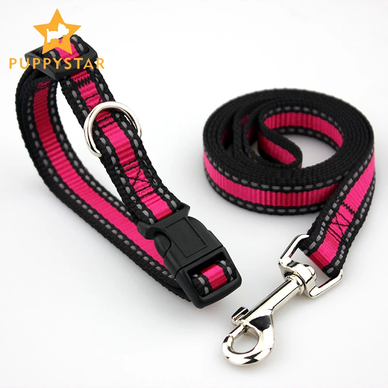 Safe Nylon Reflective Dog Leashes And Collars Set Adjustable Pet Collar