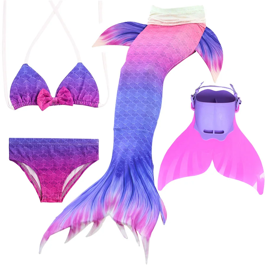 Купальный костюм русалки для девочек, Моноласты, хвосты для купания, комплект бикини, детский купальник, хвост русалки, маскарадный костюм для девочек - Цвет: With Monofin 3