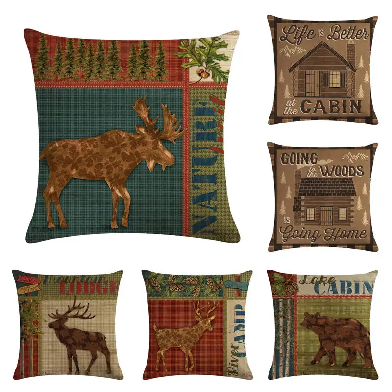 

Animals Series Background Deer Elk Bear Yak House Cushion Covers Nordic Mountain Pillow Cover Linen Pillow Case