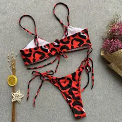 2019 Новый Hots сексуальный бюстгальтер устанавливает Leopard Push Up жабо строка Высокая Талия купальные костюмы с короткими рукавами одежда для