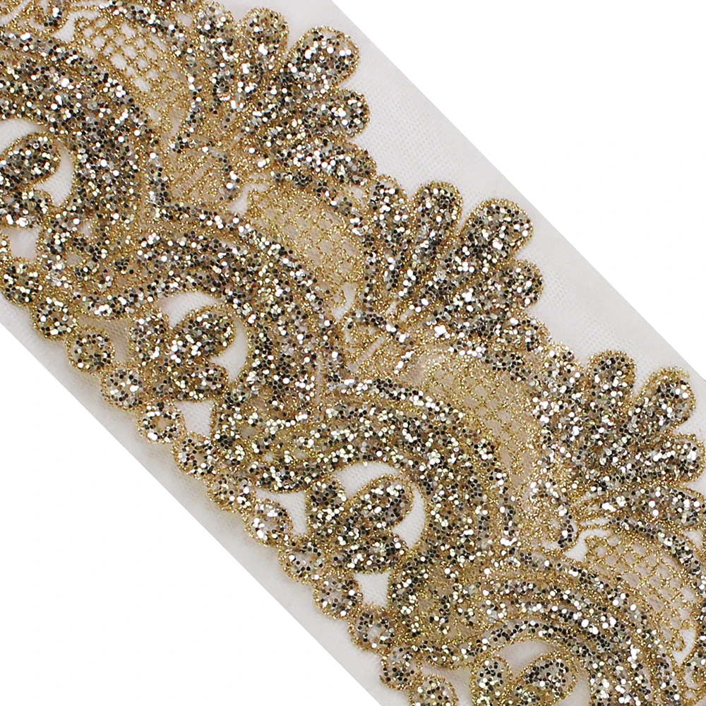 5 ярдов Блеск Золотые блестки кружевная отделка Цветок Аппликация Лента ткань с узором Обрезка Венеция шитье для одежды платье T2770