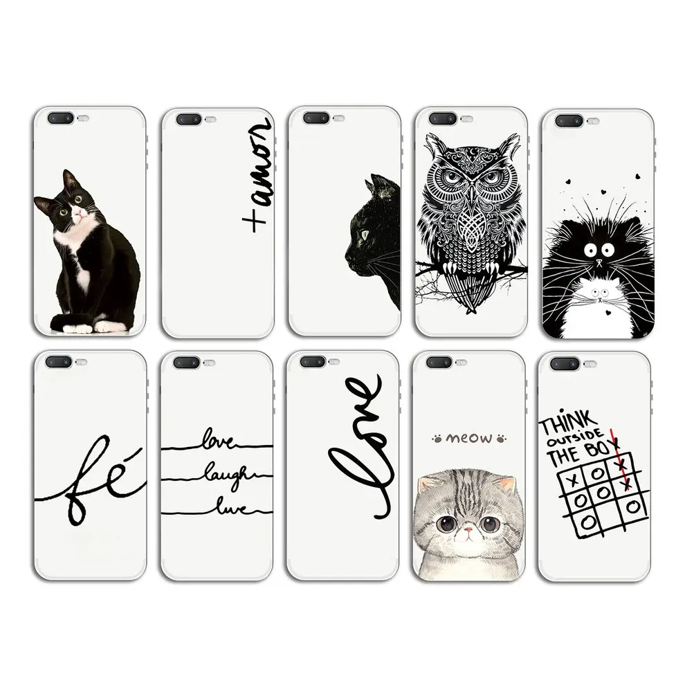 

5 Pcs lovely Cat Color Printing Cell Phone Case Soft Shell With Simple Pattern TPU Mobile Phone Cover For iPhone 7/8 Plus