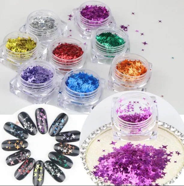 

Christmas Four Angle Stars Sequins Manicure Tools Set 12 Colors Laser Colorful Nail Decoration Glitter DIY Glitter