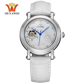 

2017 OYW Brand Fashion Self Wind Automatic Mechanical Women Wristwatch relogio feminino Leather band White Dress Lady Watch Gift