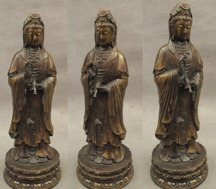 

9" Tibetan Bronze Copper Buddhism Kwan-Yin GuanYin Bodhisattva Buddha Pot Statue
