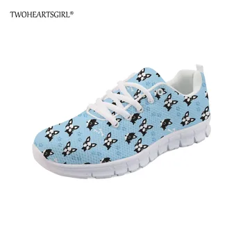

Twoheartsgirl Cute French Bulldog Print Mesh Sneakers Casual Female Ladies Spring Summer Flats Lightweight Mesh Shoes Plus