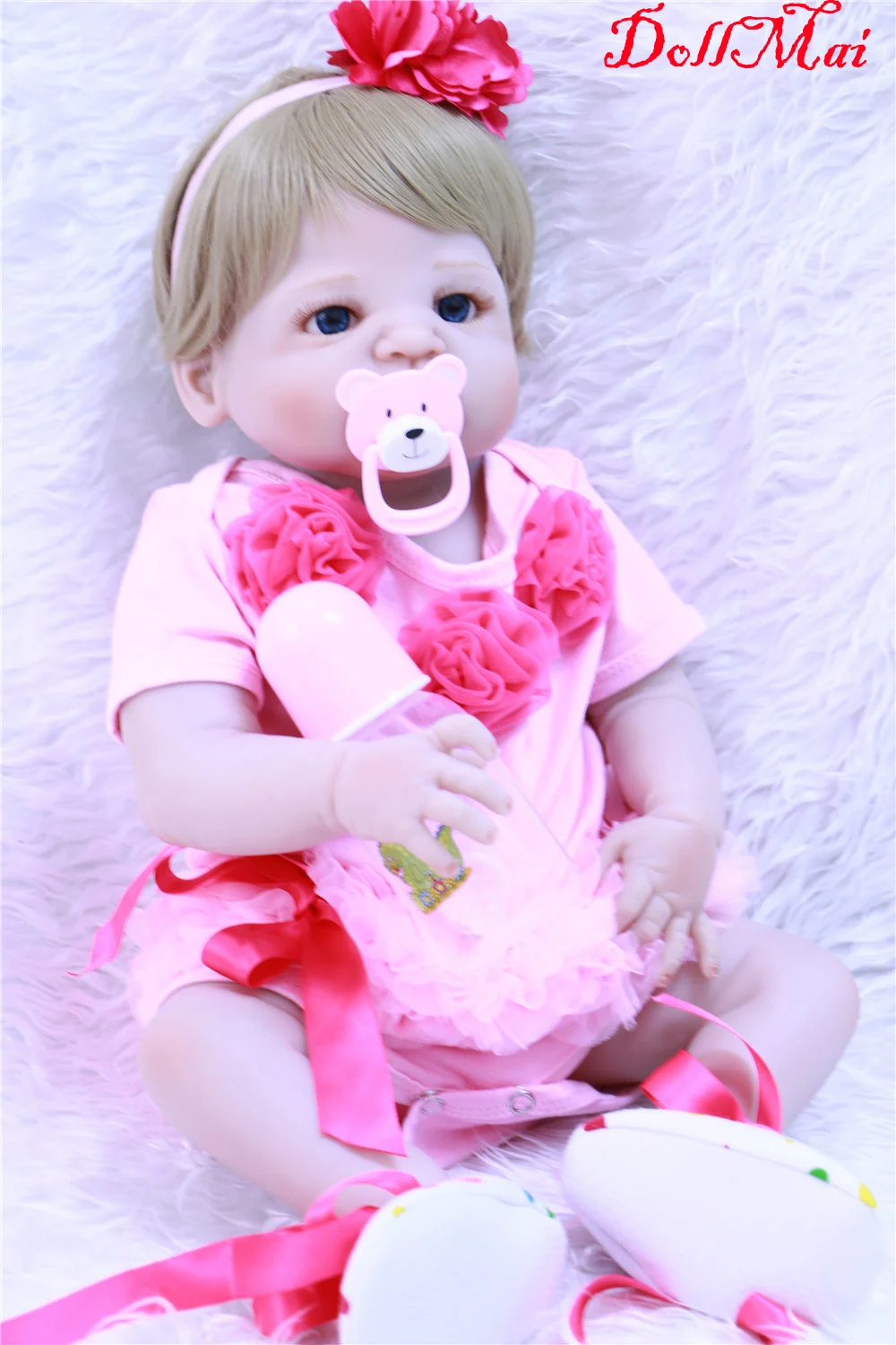 Bebe девочка возрождается 22 "полный Средства ухода за кожей силикона Reborn Baby Doll Игрушечные лошадки Lifelike Reborn Girl Doll ребенок подарок bonecas brinquedos