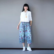 Женские джинсы с принтом, большие размеры,, модные штаны-шаровары, женские джинсы с эластичной резинкой на талии, английский стиль, укороченные свободные джинсовые брюки