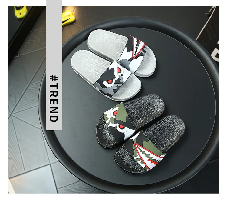 Fashion Shark Children Slippers for Boys Summer Sandals Kids Flip Flop Home Bath Shoes Baby Casual Non-slip Flat Beach Shoes
