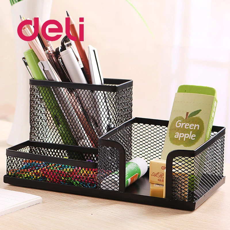 

Deli 1PCS Square Metal Mesh table Pen Stand Holder Big Capacity Black Color Office School Desk Stationery Organizer Holder