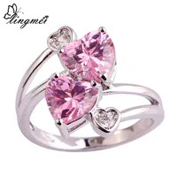 lingmei Double Heart Pretty Romantic Pink & White Yellow Cubic Zircon Ring Size 6 7 8 9 10 Women Jewelry Party Wholesale