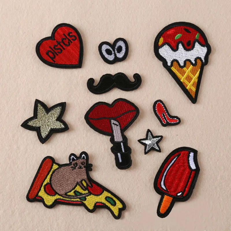 

1pc Many Designs Choice Embroidered Iron On Patches Clothes Sequins Patch POP DIY Hotfix Motif Ice cream/Moustache/Heart/Lipstic