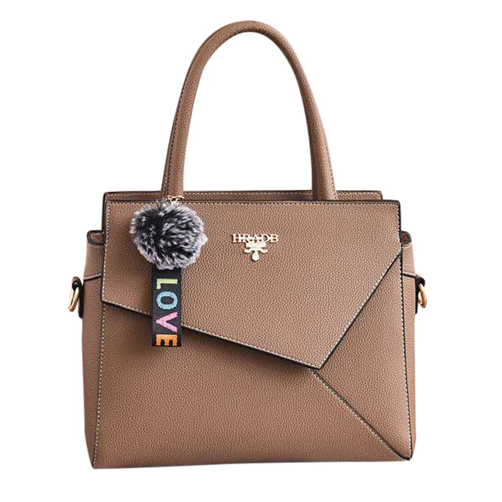 

Fashion Women Hairball Messenger Bags PU Leather Solid Color Crossbody Bags Luxury Handbags Women Bags Designer bolsa feminina*5