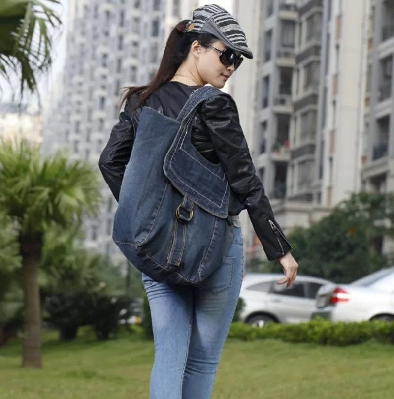 Новая женская джинсовая сумка джинсовые мешки ковбойские молнии большой емкости повседневные женские однотонные модные сумки на плечо