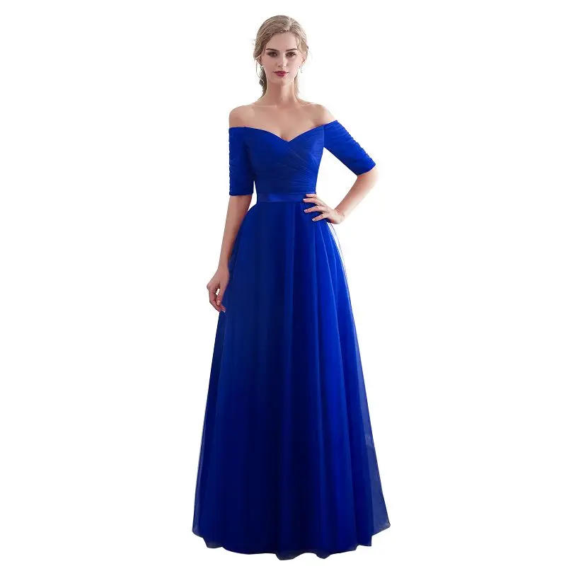 Robe de soiree бордовые Вечерние платья Длинные выпускное платье с открытыми плечами Половина рукава платье для выпускного вечера Vestido da noiva - Цвет: royal blue