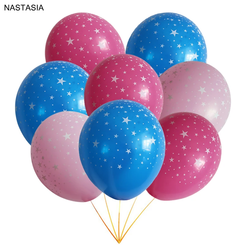 NASTASIA 10 шт./лот белые звезды с печатью латексные воздушные шары голубые розовые 12