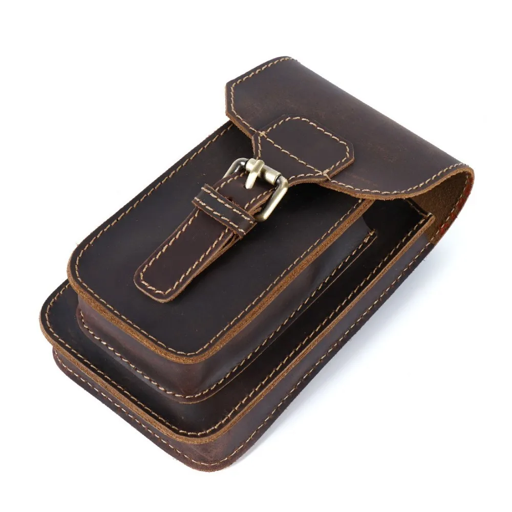 Moterm Genuine Leather Waist Bag Small Hook Fanny Pack Pouch Bag for Men Vintage Travel Waist ...