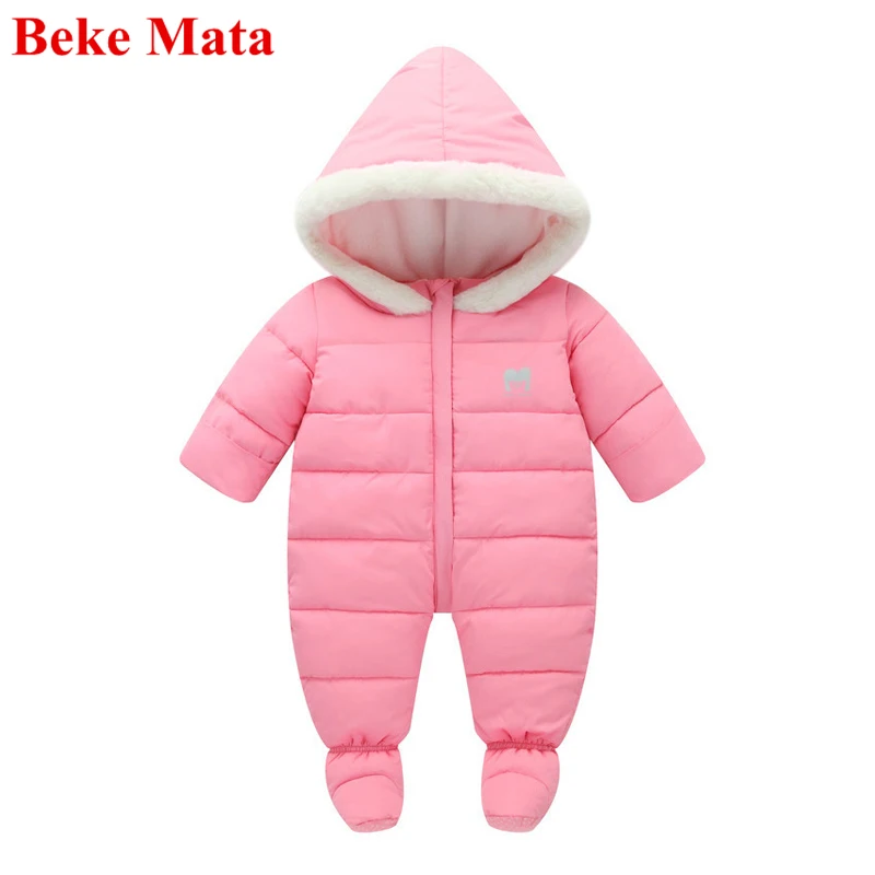 

BEKE MATA Baby Jumpsuit Winter 2017 Solid Baby Boy Romper Thick Down Overalls For Children's Windproof Hooded Baby Clothing