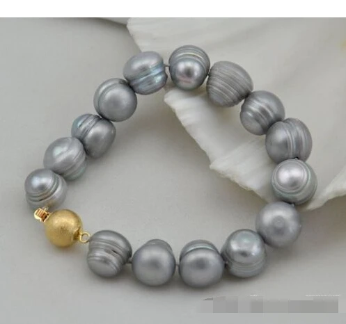 

Free shipping 8"13mm baroque gray freshwater pearl bracelet@^Noble style Natural Fine jewe