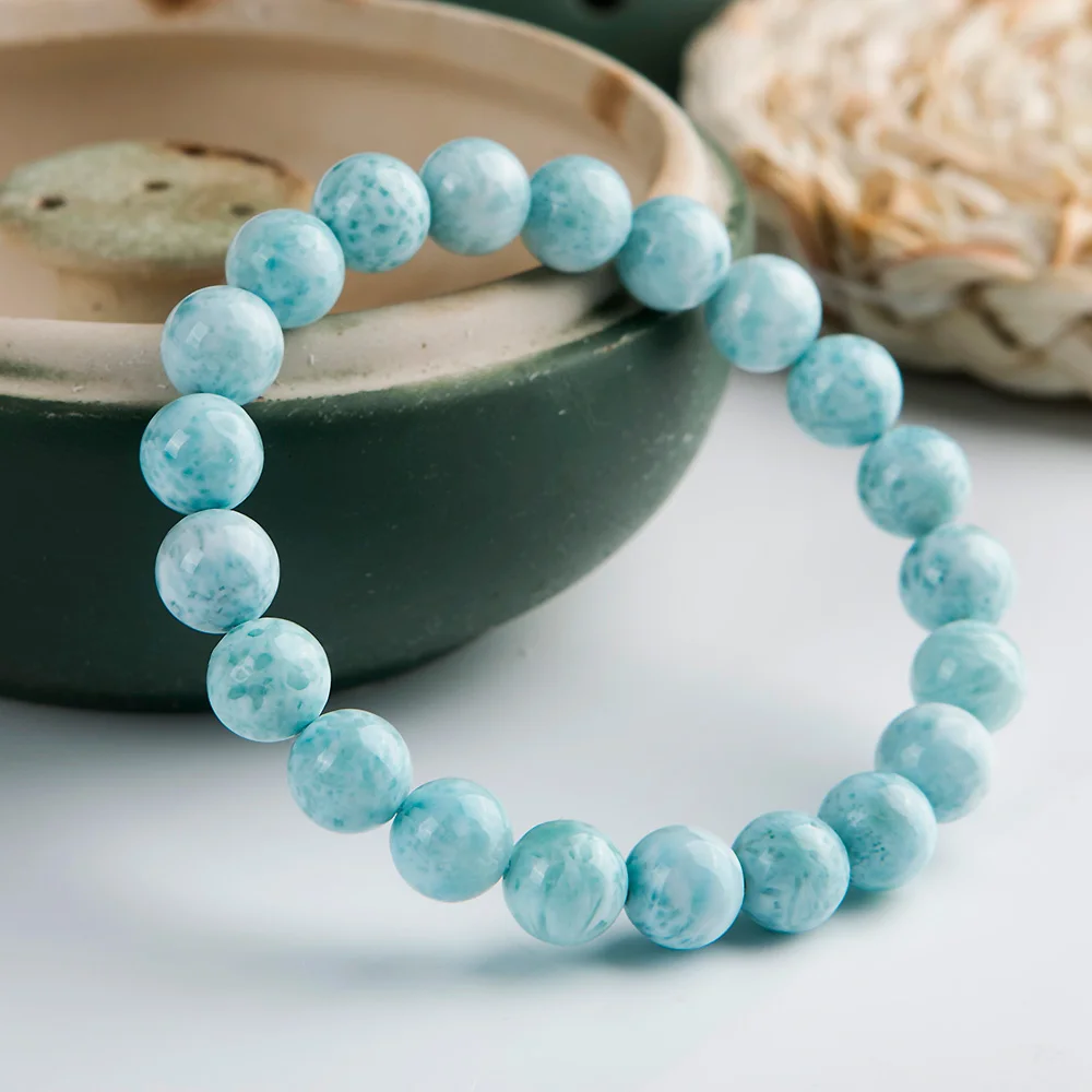 

Wholesales 8.5mm 100% Natural Blue Larimar Gemstone Round Beads Bracelet Stretch From Dominica Bracelet AAAAAA Drop Shipping