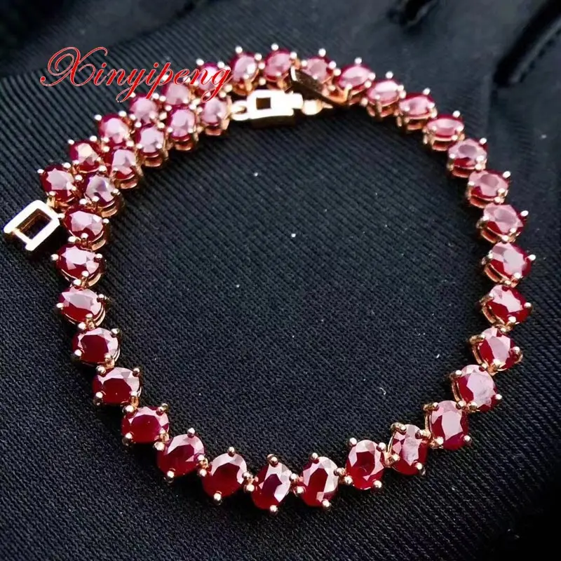 

Xin yi peng 925 silver plated gold inlaid natural ruby bracelet The women are beautiful hand catenary Anniversary gift