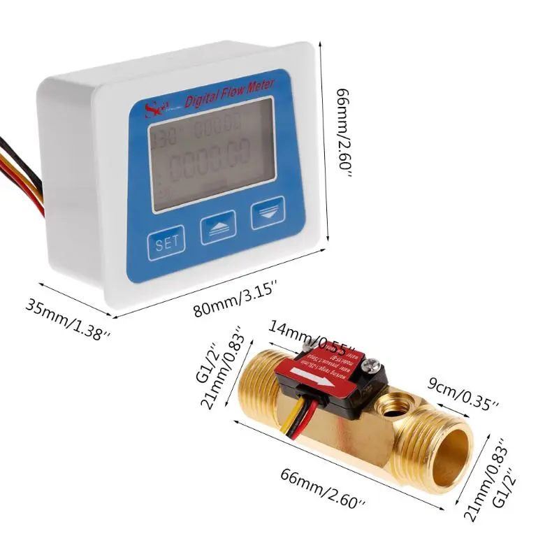kkboyii Digital Flow Meter Water Flowmeter Temature Time Record with G1/2 Flow Sensor