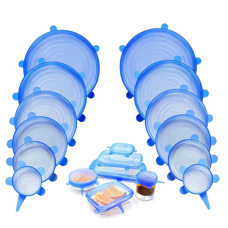 

6pcs/set Silicone Stretch Food Lids Universal Silicone Cover Fresh Keeping Caps For Food Pot Dish Kitchen Accessories BPA Free