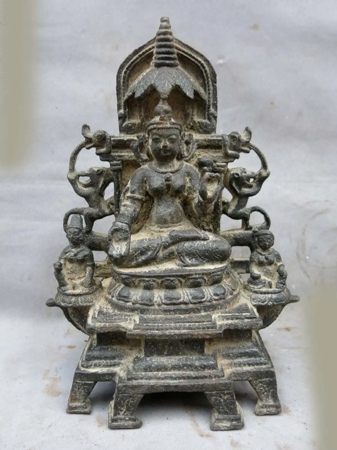 

12" Old China Iron carved buddhism Sakyamuni Buddha and two buddha Statue (D0426)