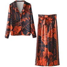 Women's suit Europe and the United States tropical seaside beach holiday suit casual pajamas printing two / piece set europe and the united states high end red small suit women s long sleeve suit jacket office interview work and leisure two set