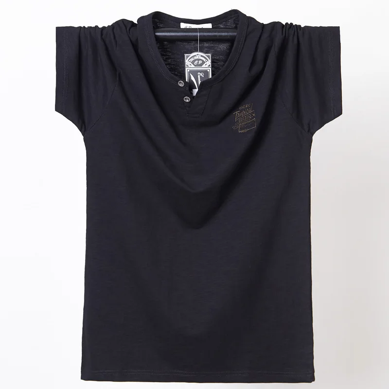 Летняя мужская футболка с коротким рукавом из бамбукового хлопка, большие мужские топы, дышащие футболки свободного кроя, большие размеры 5XL 6XL - Цвет: 5138 black