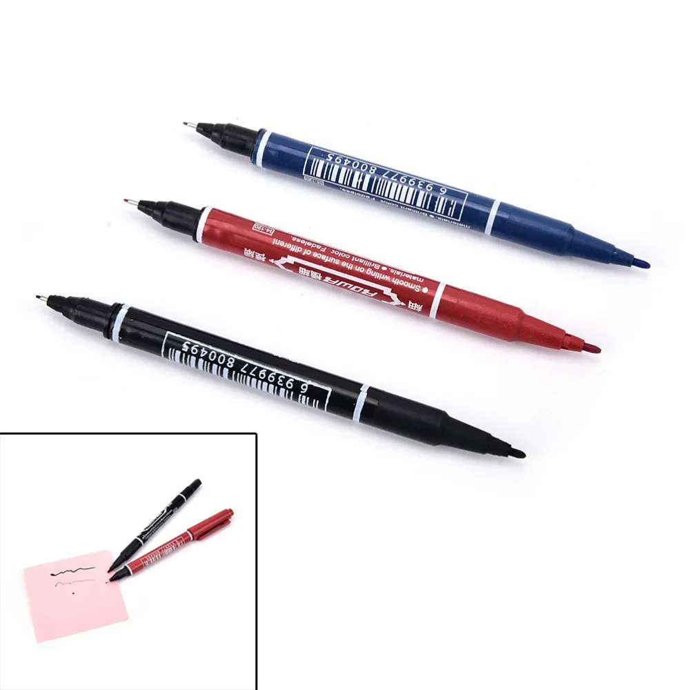 3 Colors Double Hand Marker Pens Waterproof Ink Portable Fine Colour